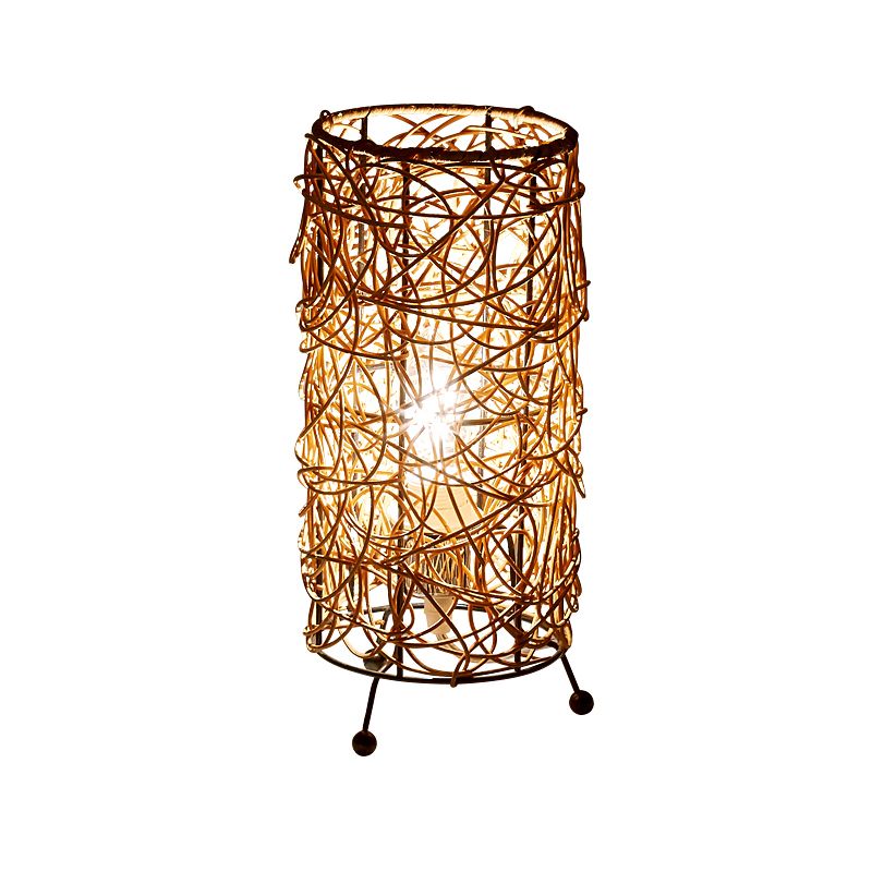 Chinese Cylindrical Desk Light Bamboo 1 Bulb Task Lighting in White/Coffee for Living Room