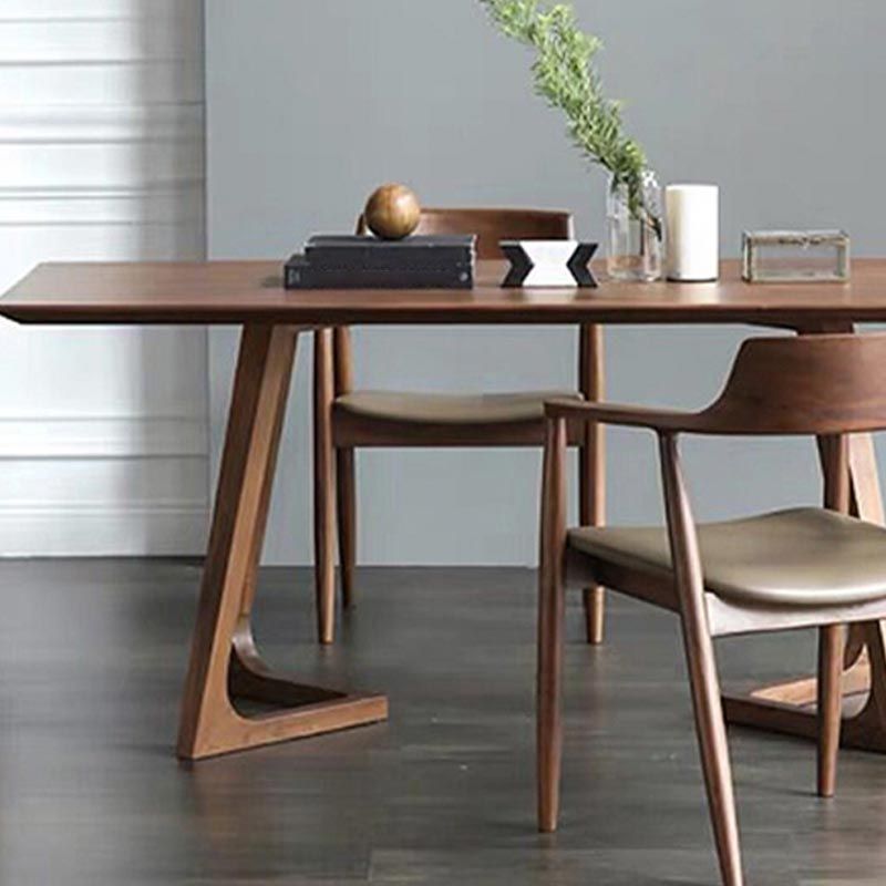 Natural Solid Wood Dining Table Modern Indoor Furniture with Double Pedestal