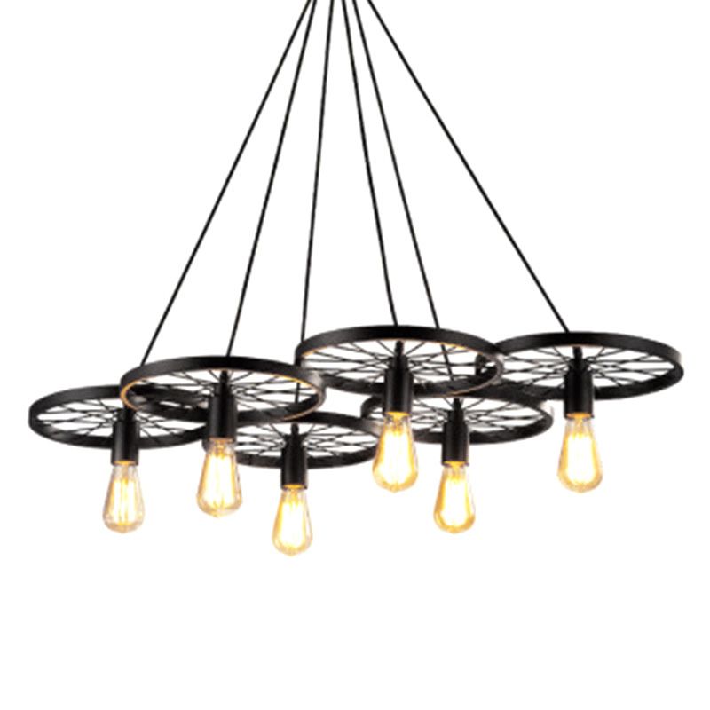 Wagon Wheel Style Industrial Hanging Light retrò ciondolo in ferro battuto in nero