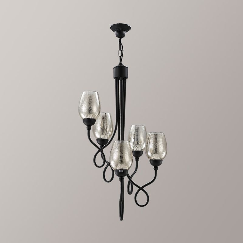 5/7 Bulbs Wine Cup Shaped Pendant Chandelier Traditional Black Glass Ceiling Suspension Lamp