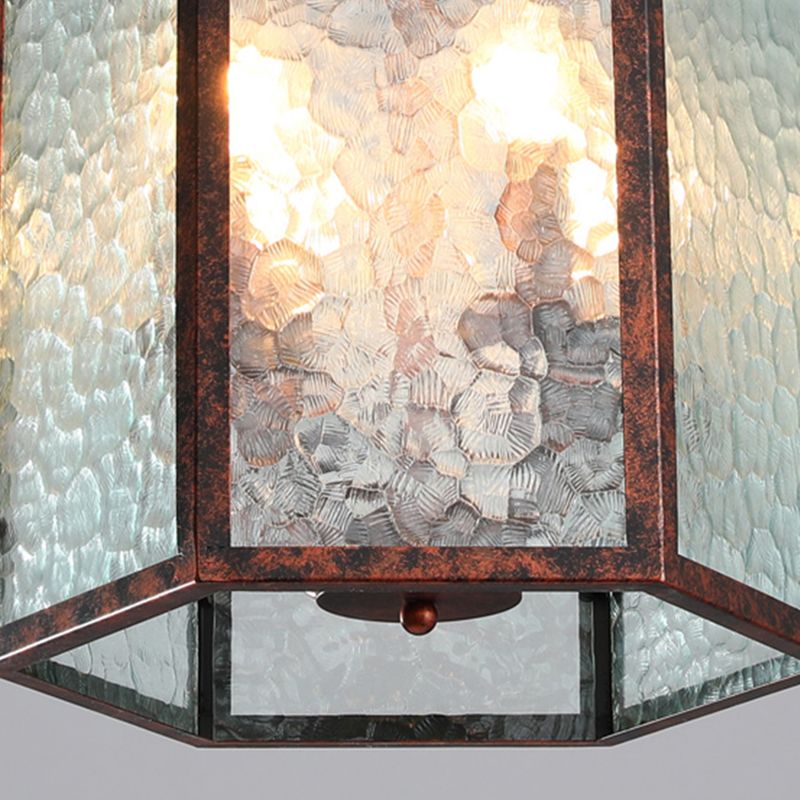 Lantern Frosted Glass Pendant Lamp Retro 4 Bulbs Restaurant Antique Copper Chandelier Light Fixture