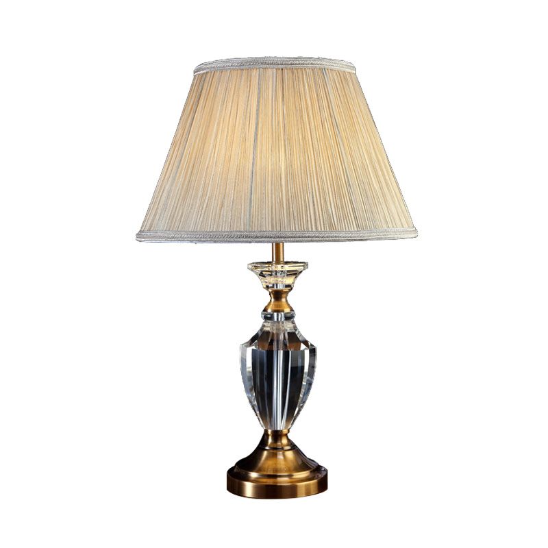 Tombre de tela Tombra plisada Luz de noche de estilo tradicional 1 Lámpara de mesa de dormitorio ligero en gris crema con base de cristal de urna