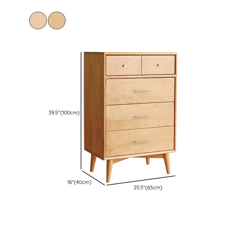 Contemporary Pine Wood Accent Chest 39" Tall Side Cabinet with 5 Drawers