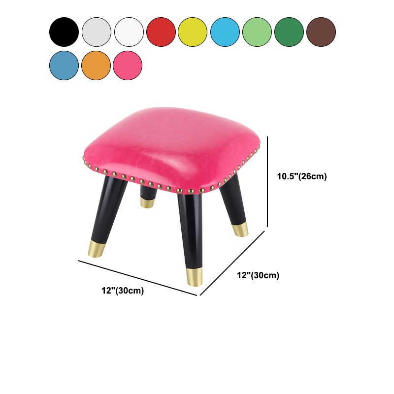 Glam Footstool Ottoman Genuine Leather Upholstered Nailhead Trim Square Ottoman