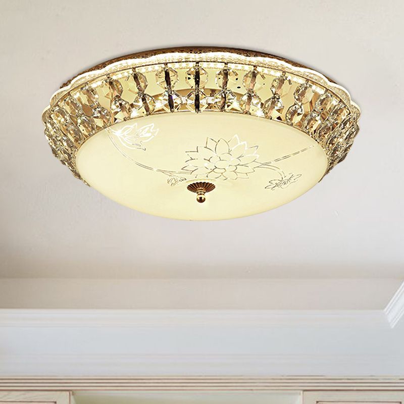 Dome LED Flush-Mount Light Fixture Modern Style Clear Hand-Cut Crystal Close to Ceiling Lamp in Gold