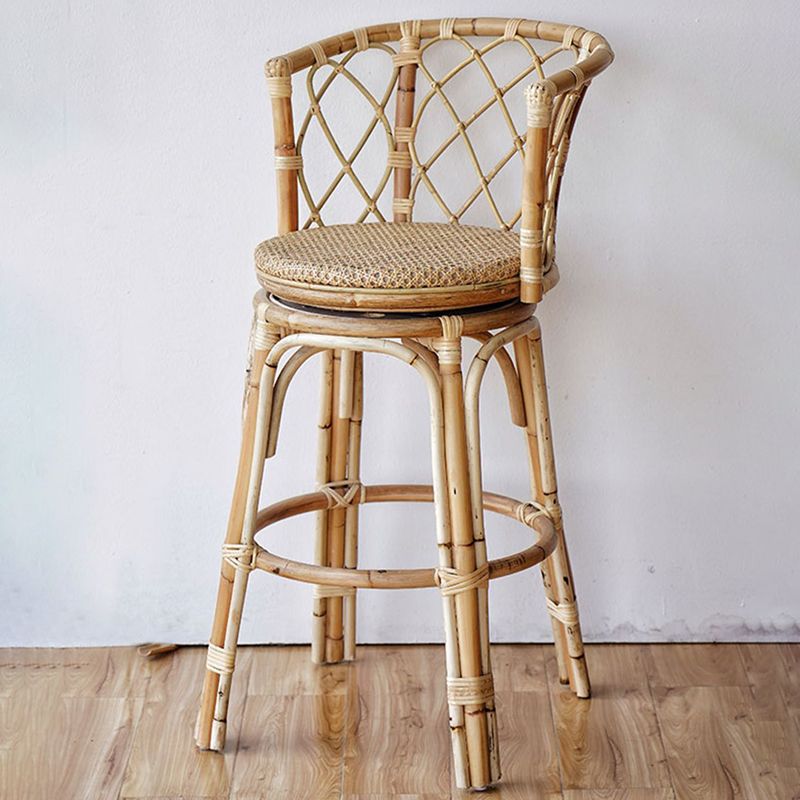 Indoor Solid Wood Bar Stool Modern Rattan Bar Stool with Footrest