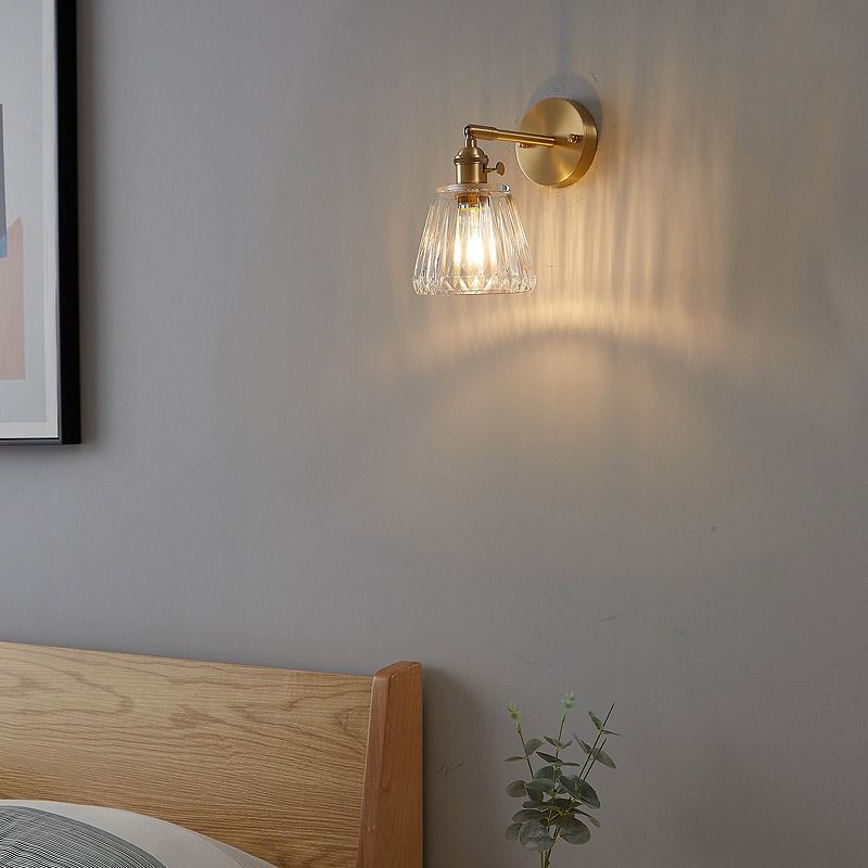 Glass Cone Shape Wall Light Industrial Style 1 Light Wall Light Sconce in Brass