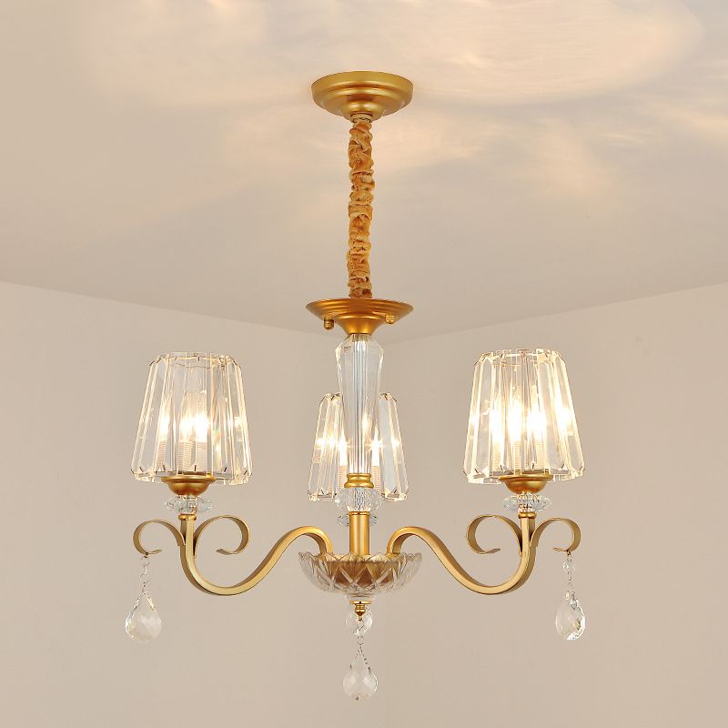 Conical Crystal hangende kroonluchter traditionele 3/6 koppen eetkamer plafondlicht in goud