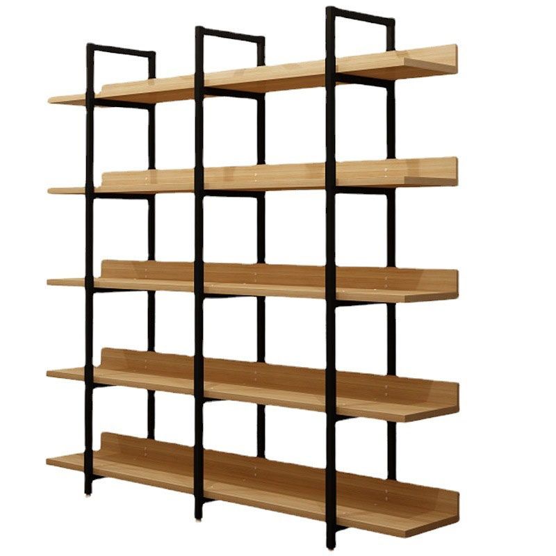 Contemporary Metal and Wooden Bookshelf Open Shelf Bookcase with Shelves
