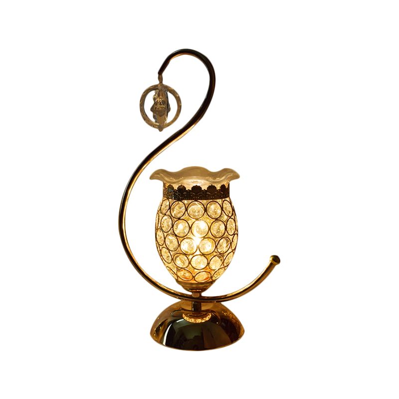 Lámpara de mesa de forma de cubo/flor modernismo con incrustación de cristal 1 cabeza de oro de la cabeza con brazo curvo