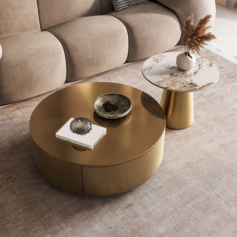 Mid-century Modern Cocktail Table Grey/gold Metal Round Coffee Table