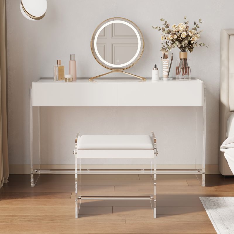 Modern Vanity Makeup Dressing Table Acrylic Stool Set in White