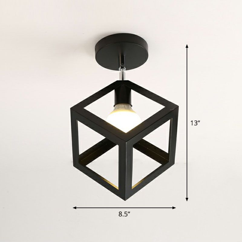 Retro Geometric Semi Flush Mount Lighting 1 Head Iron Flush Mount Fixture for Entryway
