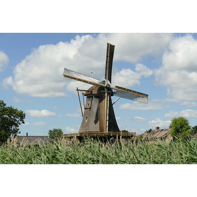Living Room Wall Mural Wallpaper Small Town Windmill Mildew Resistant Wall Decor