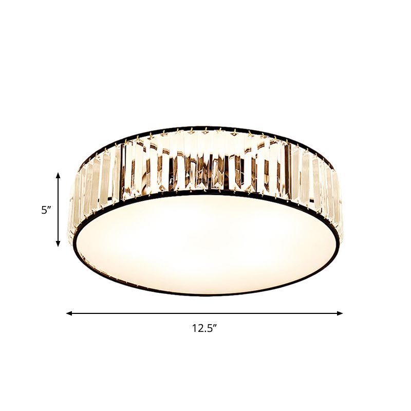 Black/Bronze Drum Flush Mount Lamp Simple 3/4/5-Light Crystal Shaded Bedroom Ceiling Light