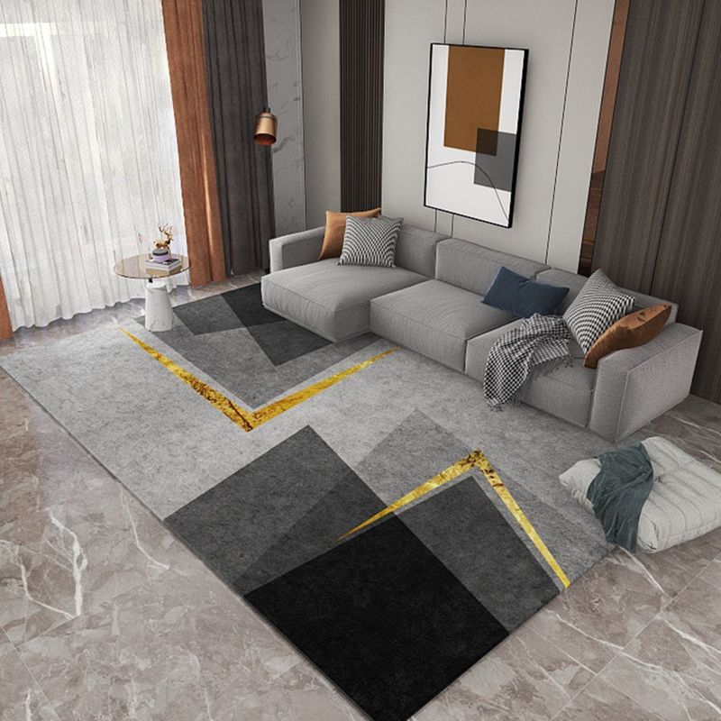 Blue Contemporary Rug Polyester Geometric Area Rug Non-Slip Backing Rug for Living Room