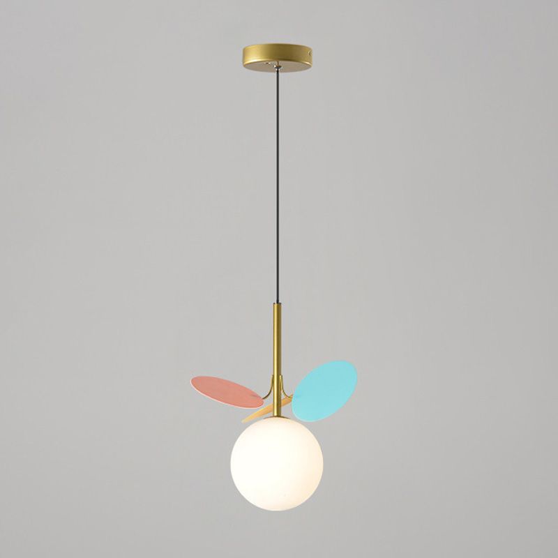 Modern Creative Single Pendant Light Globe Hanging Lamp with White Glass Shade