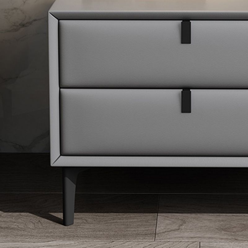 Leather Top Nightstand with Drawers Glam Night Table with 4 Legs