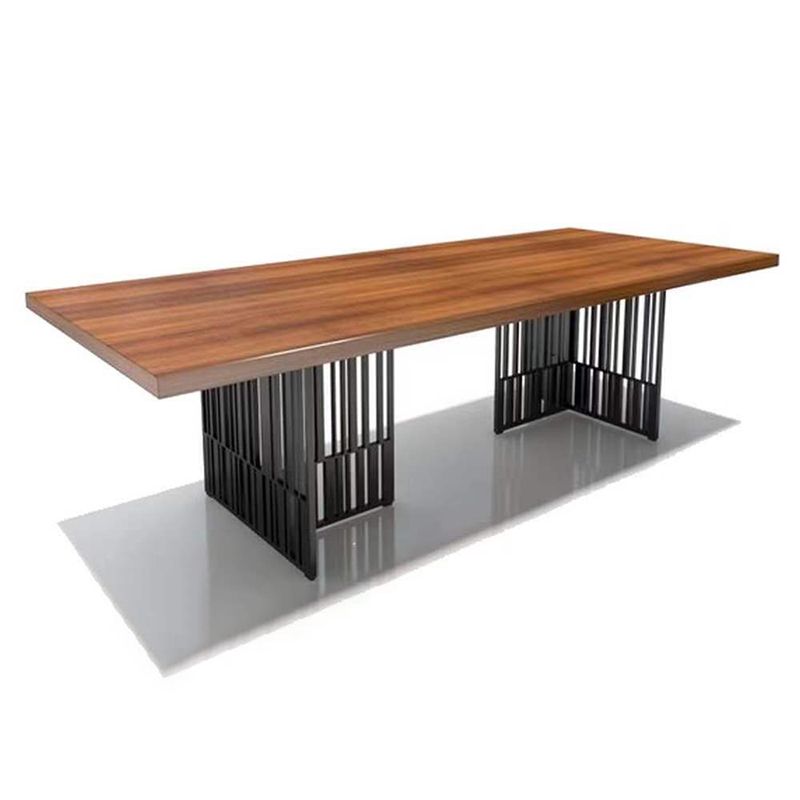 Metal Industrial Rectangle Dining Table Wood Top Indoor Table for Home