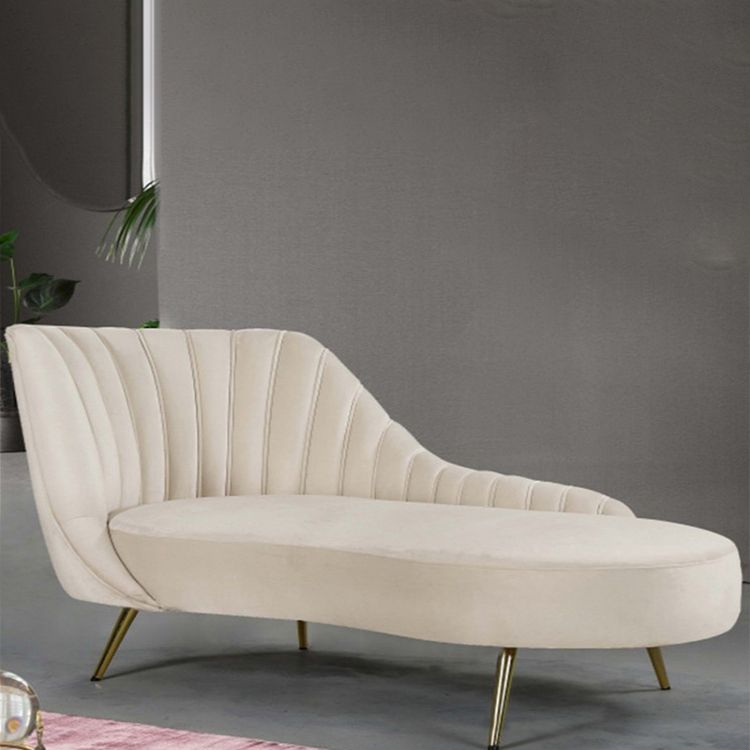 Glam Style Upholstered Cushioned Velvet Rolled Arms Chaise Lounge