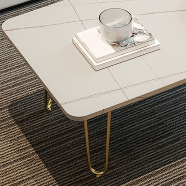 Glam Rectangle Stone Top Cocktail Table with 4 Metal Legs Coffee Table