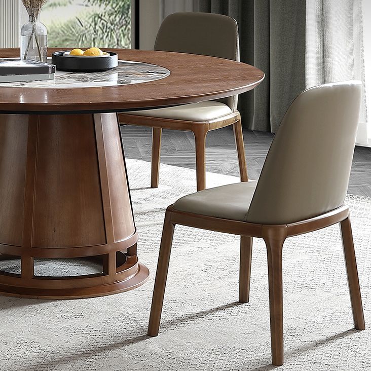 Modern Round Convertible Dining Table Brown Ash Wood Pedestal Table