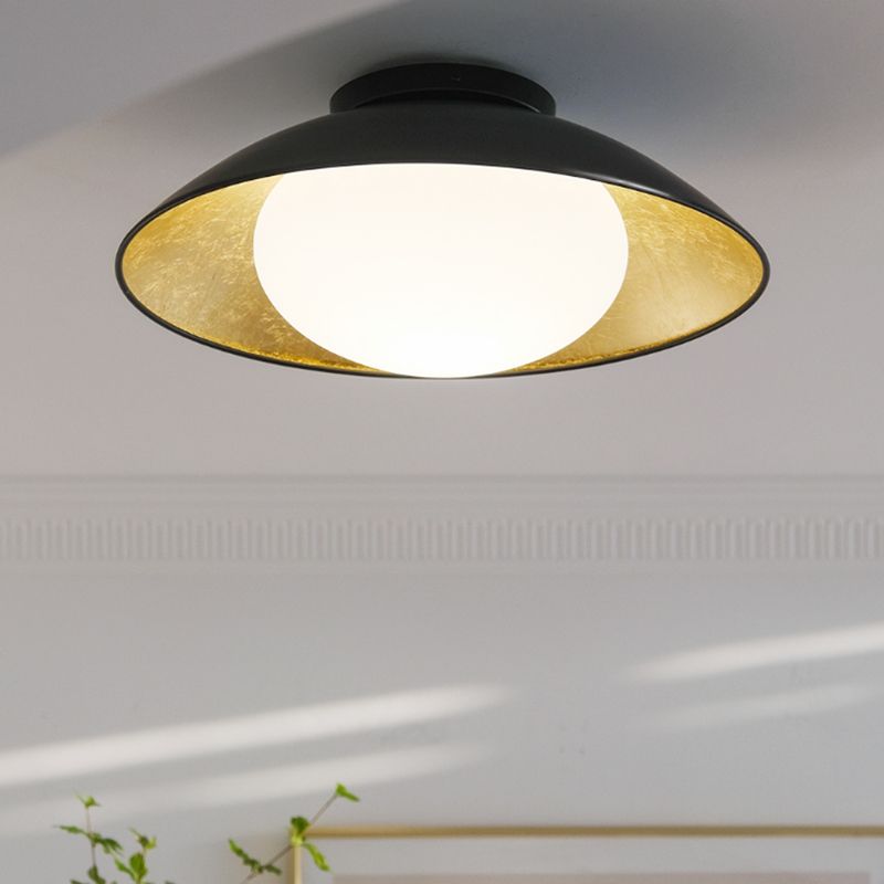 Dome Shape Glass Flush Light Modern Style 1 Light Flush Mount Ceiling Lights in Black