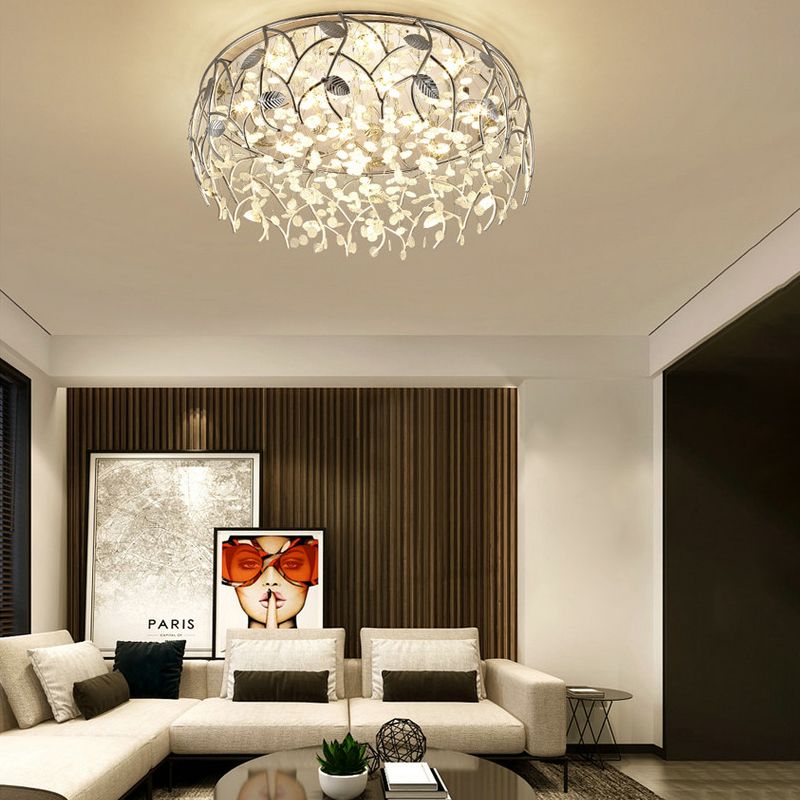 Round Living Room Flush Mount Lamp Crystal LED Contemporary Flush Light Fixture in Chrome