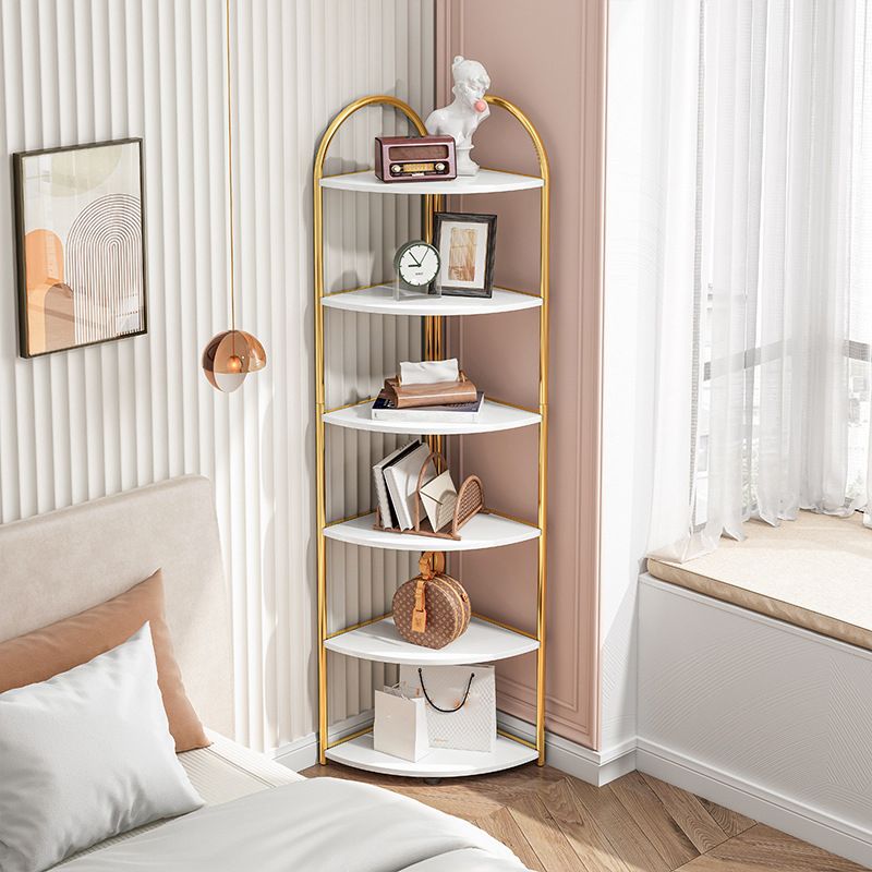 Scandinavian Open Corner Bookshelf with Iron Frame Manufactured Wood Bookcase