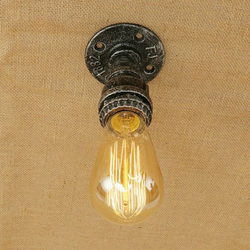 Plafonnier industriel rustique en fer à 1 tête, éclairage semi-encastré, Bronze/laiton Antique, ampoule ouverte, pour couloir