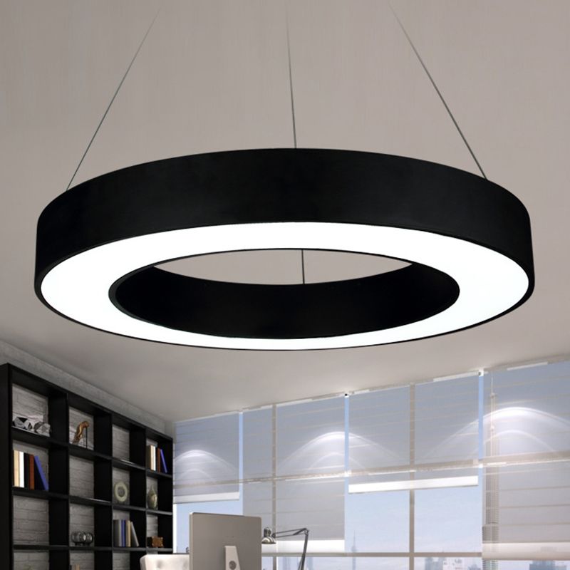 Simple LED Ceiling Lamp Black/White Halo Ring Pendant Lighting Fixture with Acrylic Shade, 16"/31.5"/39" W