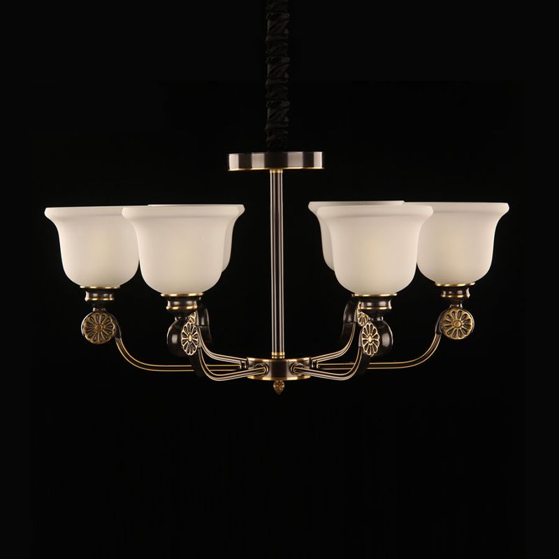 Black and Gold 6 Bulbes Plafond Chandelier Traditionalisme Verre Sable Bloche suspendue suspendue