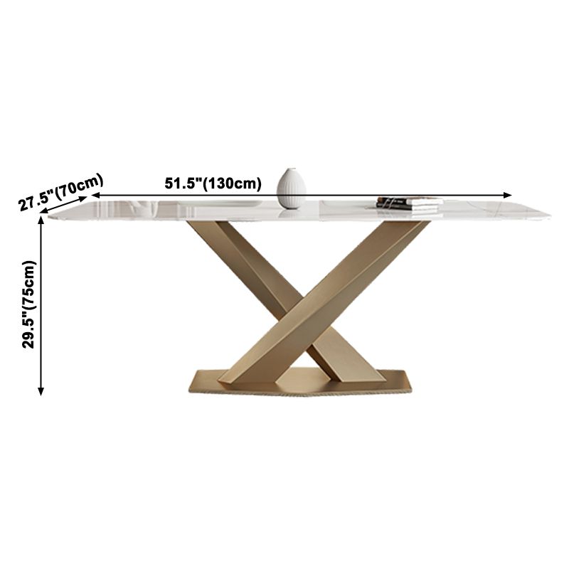 Traditional Luxury Sintered Stone Top Dining Table Rectangle Table in White with Gold Pedestal