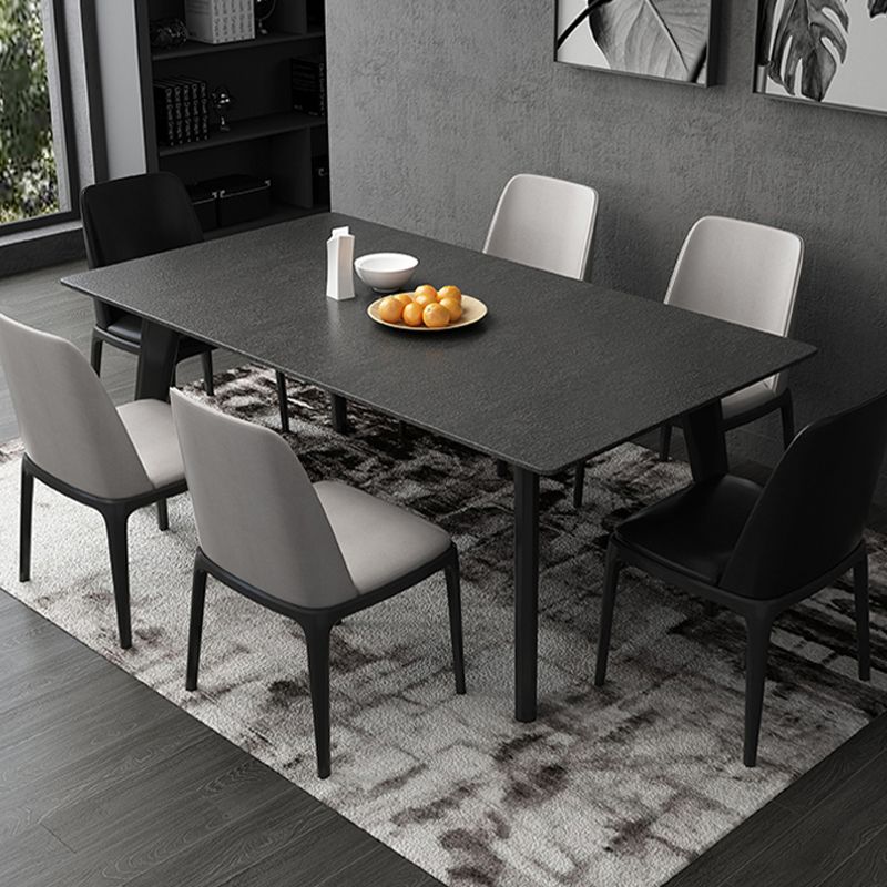 Modern Black Dinette Table with Ash Wood Base Rectangle Indoor Dining Table