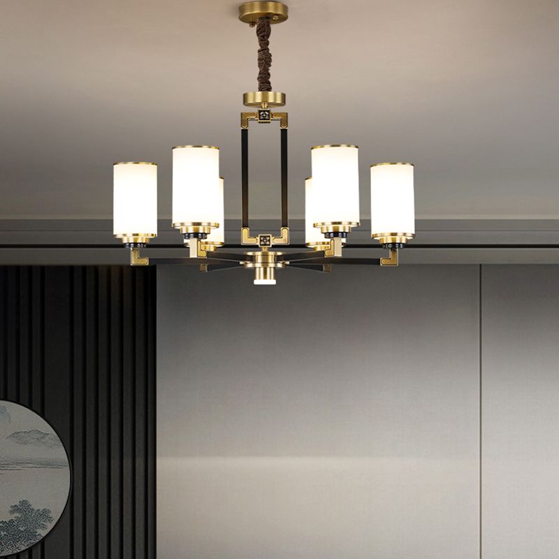 Witte glazen cilinder plafond hanger moderne stijl multi -lights kroonluchter verlichting