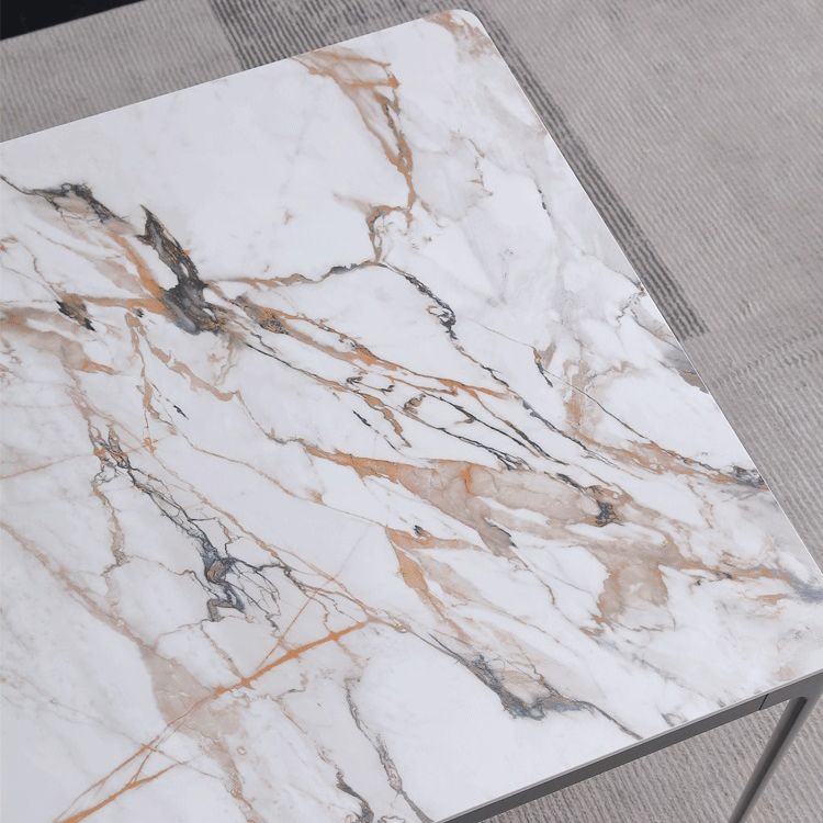 Metal Contemporary Rectangular Dining Table with 4 Legs Sintered Stone Table for Home