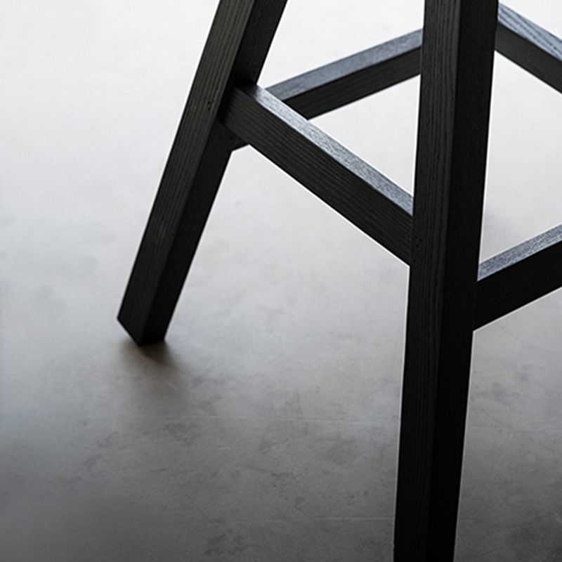 Black Armless Dining Stools Solid Wood Bar Stools with Footrest