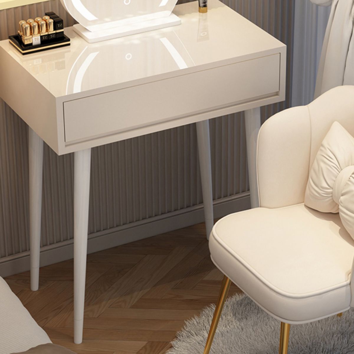 Contemporary Lighted Mirror Makeup Vanity Desk in Wood Vanity Dressing Table Set