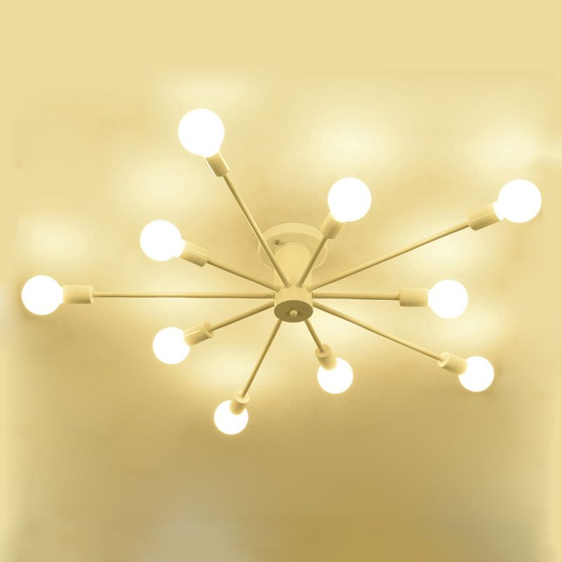Bare Lampe Sputnik Deckenleuchte im industriellen Retro -Stil Schmiedeeisen halb Flush Mount