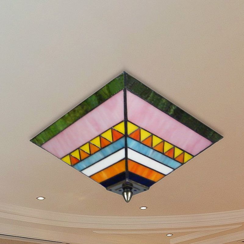 Plafonnier pyramide multicolore, vitrail artisanal, 2 ampoules, plafonnier pour Foyer