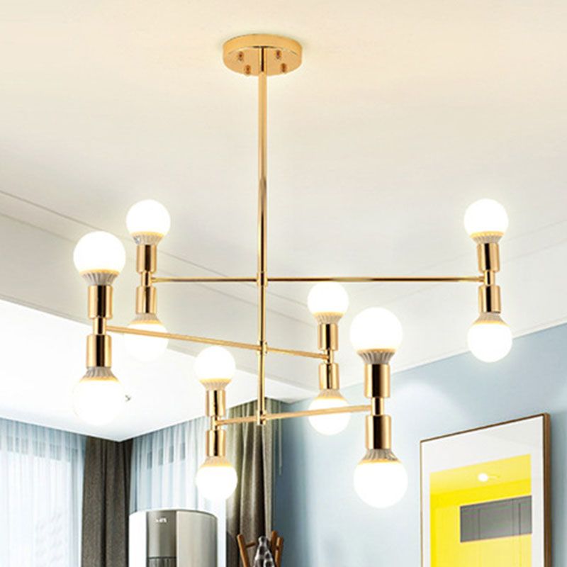 Postmoderner Stil Multi -Lampen -Kronleuchter Gold Metall Hanging Anhängerlampe für Wohnzimmer