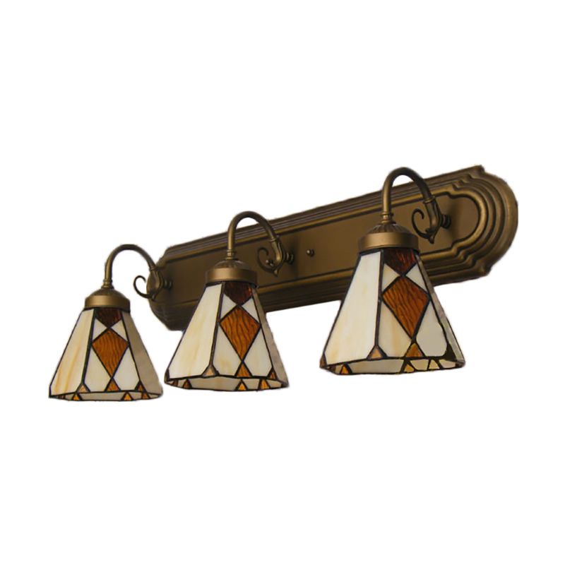 Tiffany Cone Wall Mounted Lamp 3 Heads Yellow/Amber Glass Sconce Light Fixture for Hallway