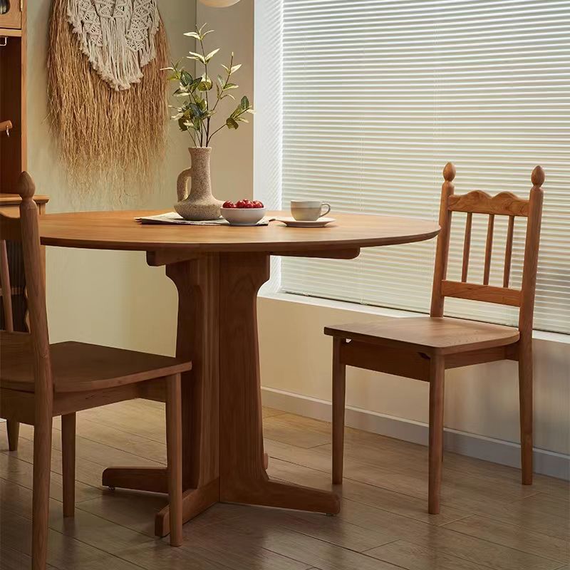 Round Wooden Dining Table Natural Home Kitchen Desk with Pedestal Base