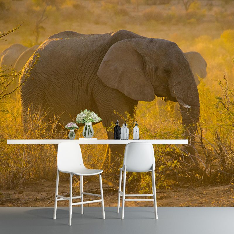 Huge Elephant Mural Wallpaper Contemporary Style Wall Covering for Living Room