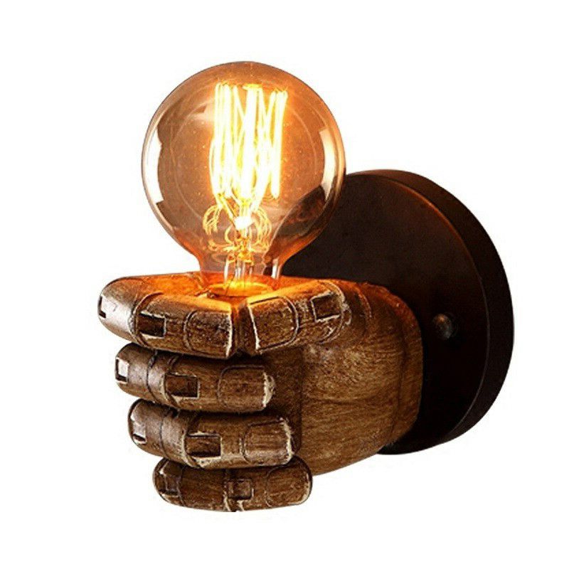 Brown Fist Wall Lamp Loft Style Single-Bulb Resin Sconce Light Fixture for Living Room
