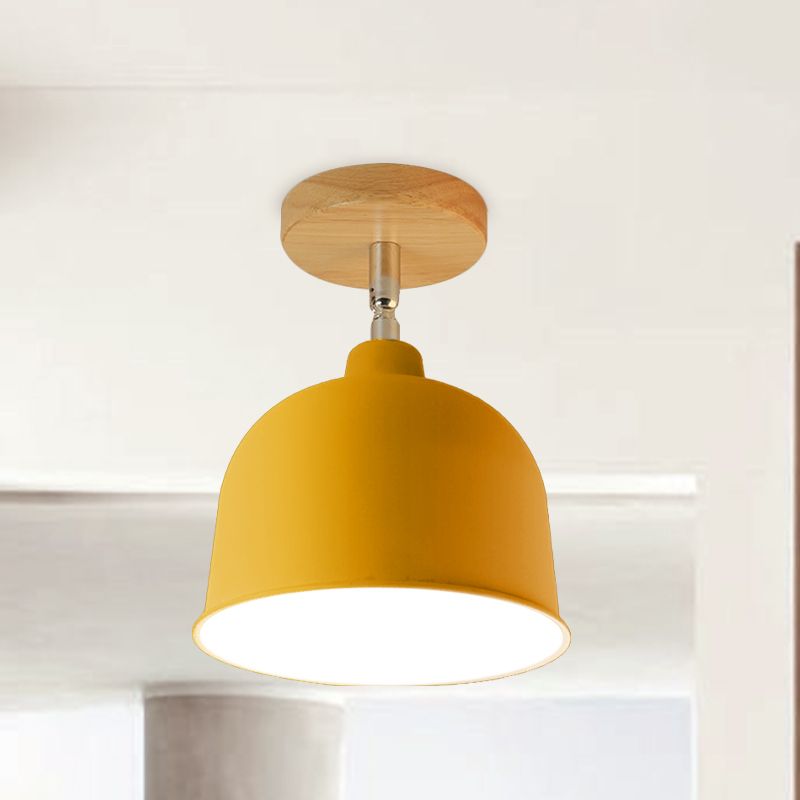Lámpara de techo semiempotrada de 1 bombilla, color amarillo/verde, moderna lámpara de cúpula metálica montada en el techo para dormitorio