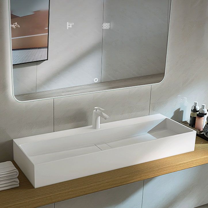 Contemporary Bathroom Sink Man Made Rock Rectangular Vessel Sink with Pop-Up Drain