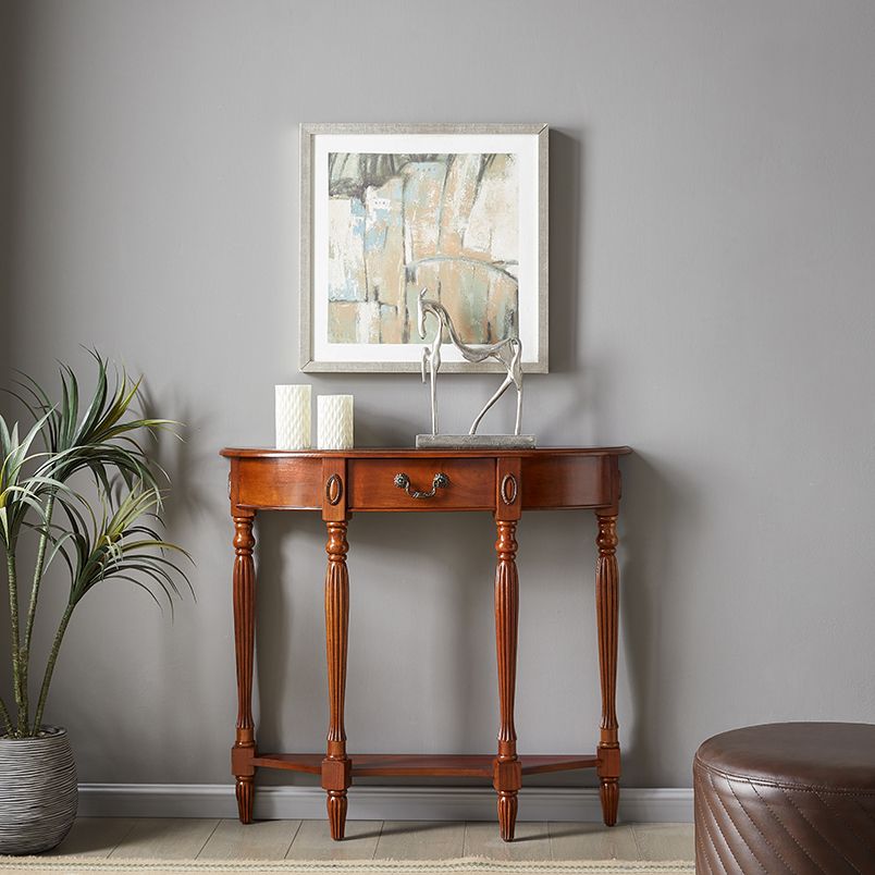 Victorian Brown End Table Half Moon Sofa Console Table for Hall