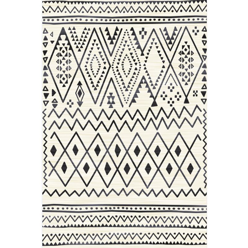 Grey Tone Bohemian Area Carpet Polyester Tribal Symbols Indoor Rug Washable Carpet for Living Room