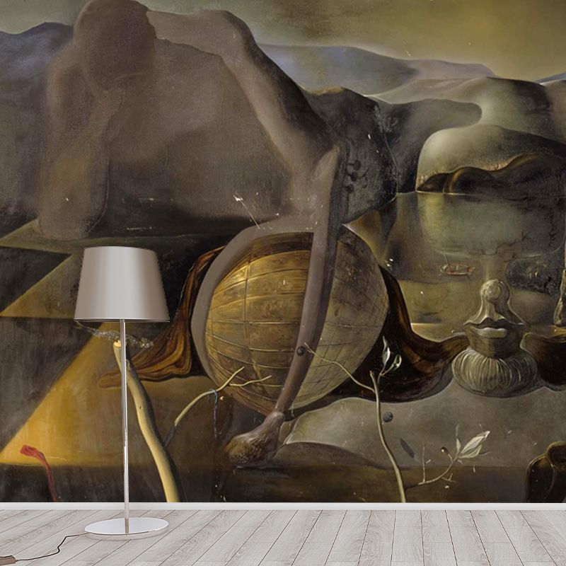 Surrealism the Endless Enigma Mural Non-Woven Waterproof Yellow Wall Covering for Bedroom